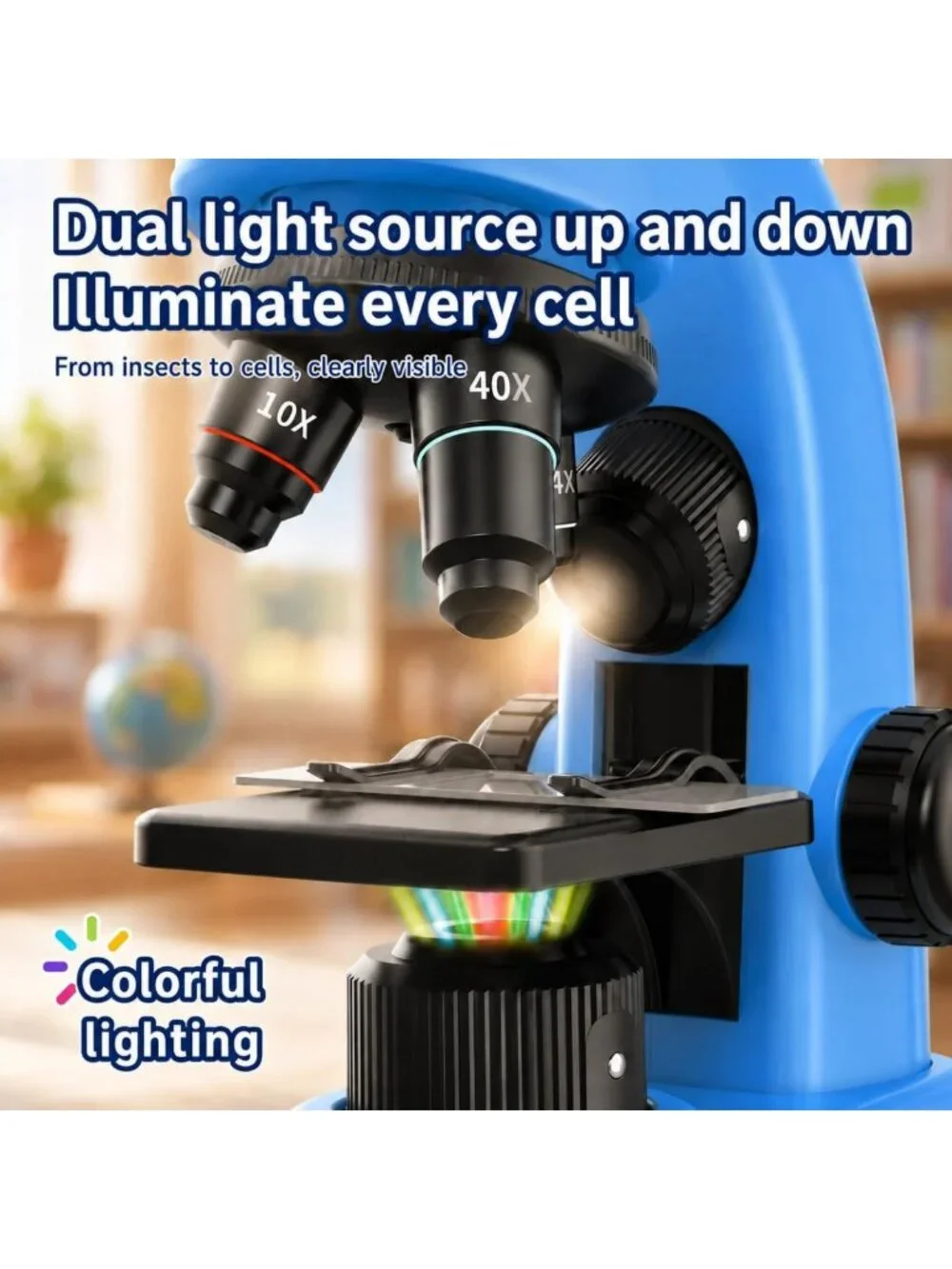 Kids Microscope STEM Kit 40-1600x with LED Light, Prepared Slides & Tools